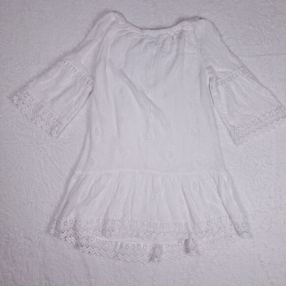 Karen Kane Boho Peasant Dress White Eyelet Lace Flowy Cottagecore Womens Small‎ - Picture 7 of 11